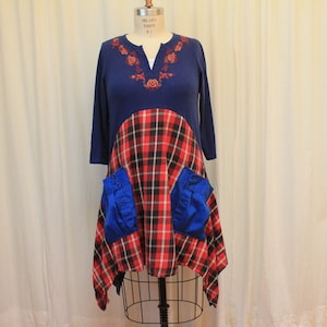 Upcycled Flannel Tunic Dress: Boho Cowgirl Plaid Shirt, L-XL