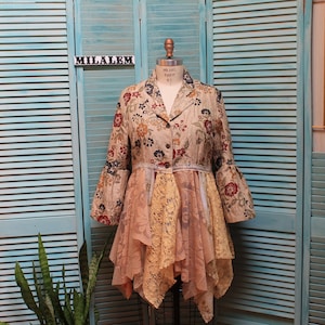 Floral Tattered Duster: Bell Sleeves, Romantic Victorian Lace Jacket (XL-1X)