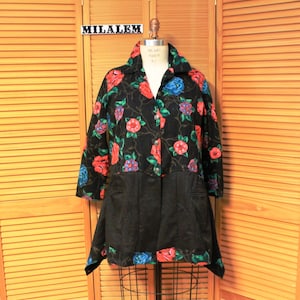 Floral Roses Upcycled Cardigan: Women's Boho Jacket XL-1X