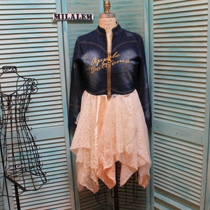 Denim Lace Duster Jacket: Boho Layered Hippie Style (M-L)