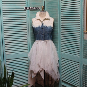 Boho Denim Duster Vest: Romantic Victorian Lace, Medium