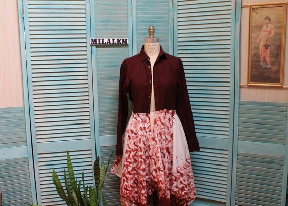 Tie Dye Duster Shirt Dress: Burgundy Wine, Raw Edge Boho Top (sm-med) - Etsy