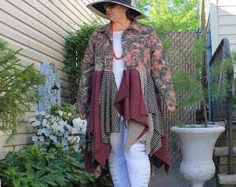 Plus Size Tattered Duster: Rustic Boho Hippie Jacket (1X-2X)