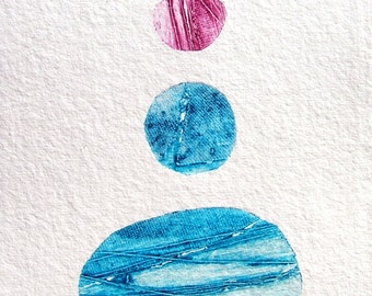 Monoprint original***Zen Stones***art print***Printmaking