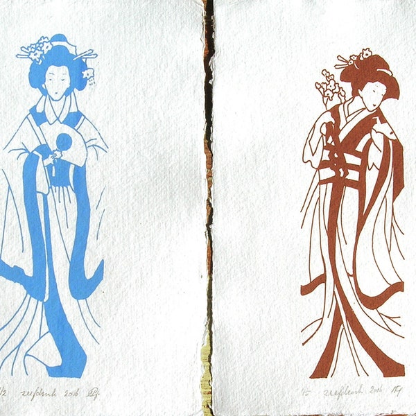 Two Original Screenprints**2 Geisha prints**Gocco print