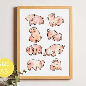 Piggies - Art print - Decor, funny, watercolor illustration, animal, piggy