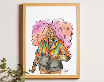 Rainbow Girl - Art print - decor, watercolor illustration, magical girl, colorful