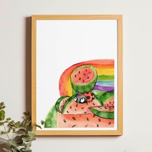 Anguria - Stampa artistica - decorazione, illustrazione ad acquerello, arcobaleno, colorato, coccinella