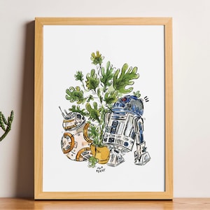 R2D2 i BB8 Art Print - ilustracja akwarelowa, karta A6, prezent