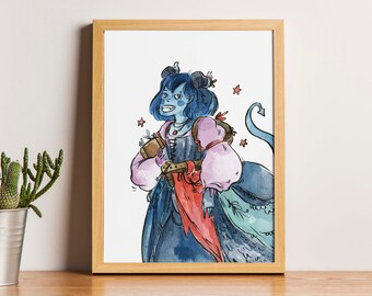 Jester Art Print - Critical Role, watercolor illustration, card A6, gift