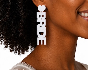Bride Statement Earrings – White Acrylic Drop Earrings for Bachelorette, Bridal Shower, Wedding Day | GoGirlGifts