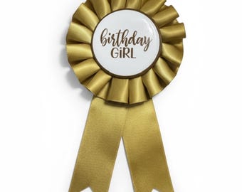 Birthday Girl Badge | Gold Birthday Ribbon Pin | Birthday Outfit Accessory | Birthday Photo Prop