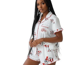 Personalized Ruffle Pajamas for Women | Custom Name PJ Short Set Gift Ready