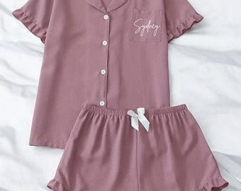 Personalized Satin Pajama Short Set – Custom Bridesmaid Gift