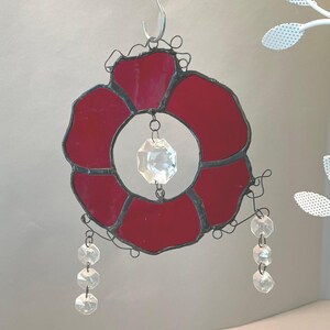 Stained glass rose suncatcher, red rose suncatcher, Christmas ornament, diamond rose
