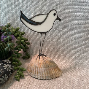 Stained glass Seagull perched on a seashell, Beach house décor, Bird on seashell, Nature lover gift, beach lover gift