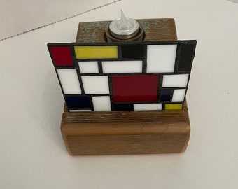 Art stand with tea light candle, wooden display stand for glass art, Stained glass or fused glass stand with candle