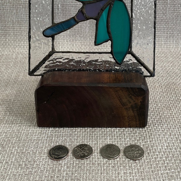 Fused glass art stand Glass art stand Reclaimed walnut art stand Minimalist art stand Stained glass stand Fused glass art holder glass stand