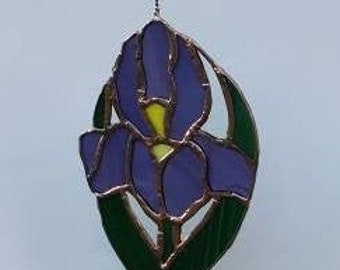 Stained glass Iris, Purple Iris suncatcher, Stained glass suncatcher, Flower lover gift, Purple Bearded Iris stained glass, Floral glass art