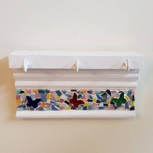Dog Leash Holder, Key holder, Wall Mounted Key Holder, Butterfly Mosaic 3 hook holder, house warming Gift