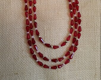 Red Necklace, Red Multi-strand Necklace, Gift for Mom, Beaded Necklace, Christmas or Valentine's  Necklace, 25" Necklace, Christmas jewelry