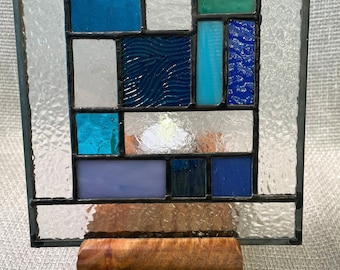Art stand with tea light candle, wooden candle holder for glass art, Fused Glass or Stained Glass Artwork holder with candle