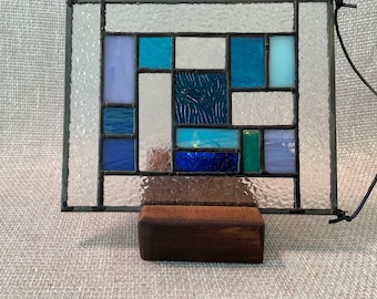 Art holder, glass artwork holder with tea light candle, Wood stand for art Stained glass or fused glass art, sun catcher holder with candle