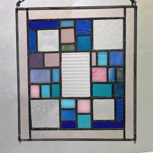 Stained glass multi-colored suncatcher, Geometric stained glass, Stained glass panel, Colorful glass suncatcher