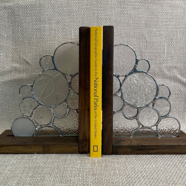 Bookends Handmade Bubble Bookends Clear and Iridescent Glass Whimsical Home Décor Stained Glass Bubble Bookends Bubble Lover bookends gift