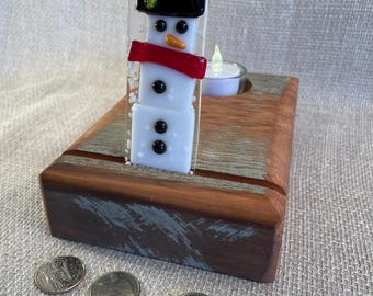 Art stand with Tea Light Candle, Fused glass or Stained Glass holder with candle, wooden art stand with candle