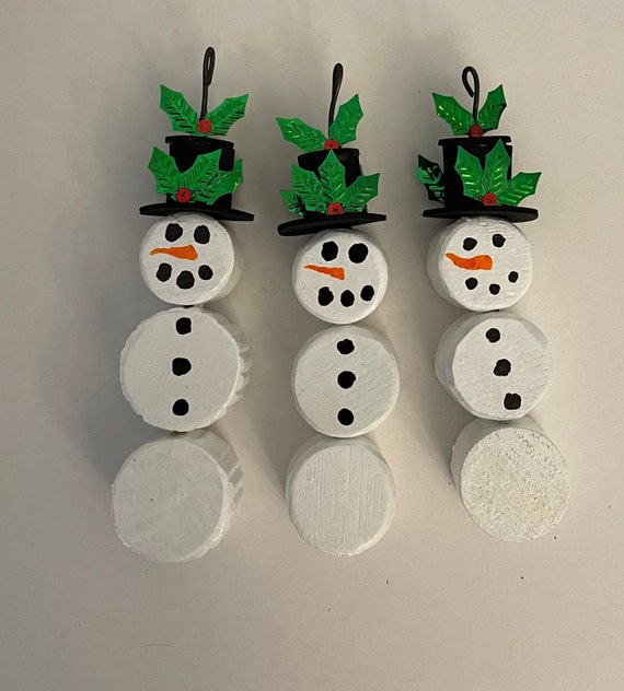 Snowmen Christmas Ornaments, 3 Snowmen Ornaments, Thank you gifts, Repurposed Wood Snowman Ornaments, Handmade Ornaments, X-mas Snowman set