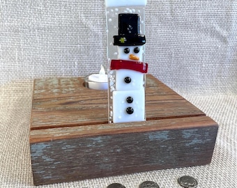Art stand with Tea light candle, Stained glass or fused glass holder with candle, wooden sun catcher candle lamp