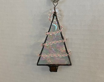 Stained Glass Christmas Tree Ornament Tree Suncatcher Stained glass Holiday tree Handcrafted Clear Iridescent Christmas tree X-mas ornament