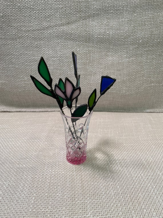 Stained glass Forever Flowers in Pink Vase Handmade Floral Art Stained glass flowers in vase Thank you gift Glass flower art Colorful vase