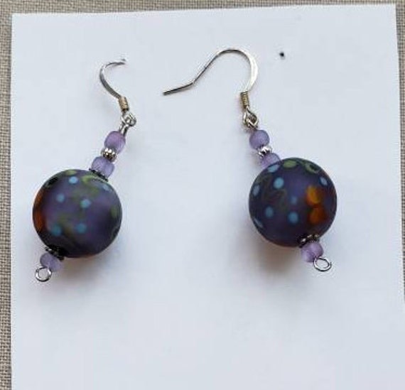Earrings, Multi-colored Earrings, Unique Earrings, Purple Dangle Glass Bead Earrings, Lavender Dangle Earrings, Purple Ball Earrings, Gift