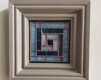 Geometric wall art, Wood framed stained glass panel, Glass art wall hanging, Geometric Home Décor, Unique Wall hanging, Framed stained glass