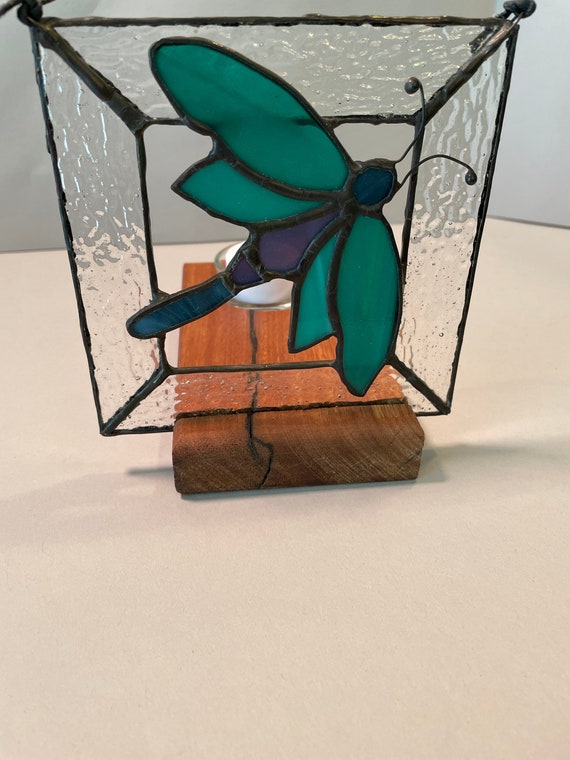 Tea light candle art display, Wood display stand for art, Stained glass stand with candle, Fused glass stand with candle, Glass art holder
