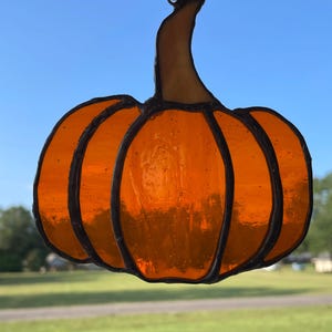 Pumpkin sun catcher, Orange stained glass pumpkin, Halloween home décor, Fall suncatcher