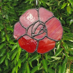 Stained glass rose, red rose flower, window ornament, Christmas ornament, Floral gift