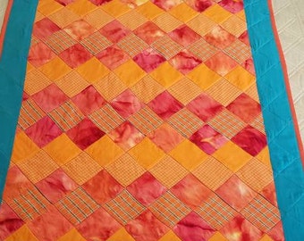 Colorful Baby Quilt, Lap Quilt, Baby Pallet, Floor Quilt, Floor Baby Pallet, Orange and Turquoise Quilt, Colorful Quilt, Baby Blanket Quilt