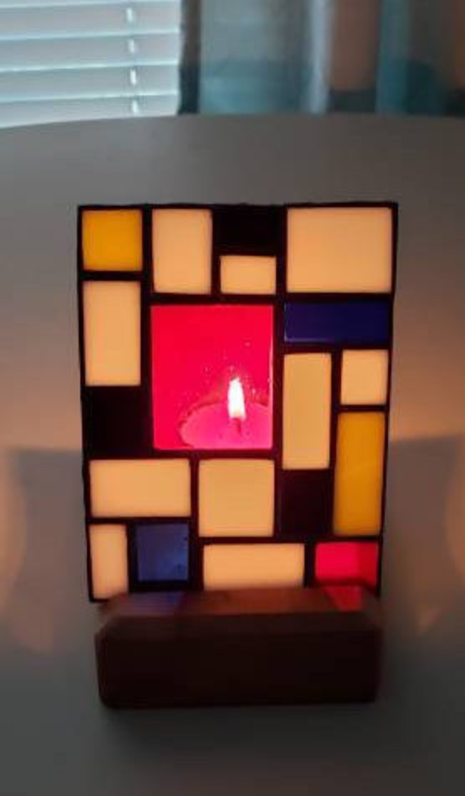 Vidrieras soporte de vela de panel de vidrieras Mondrian | Etsy