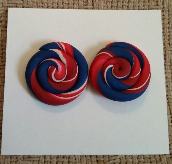 Patriotic Swirl Earrings - Handcrafted Red, White, and Blue Polymer Clay, Patriotic Earrings, 4th of July Earrings, Jewelry for 4th of July