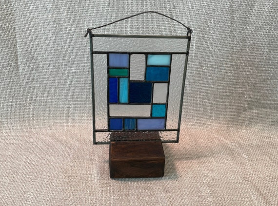 Art Holder Beveled Front Display Stand for Art Reclaimed Walnut Wood  Beveled Dark Walnut Art Display Stand Stained Glass or Fused Art Holder 