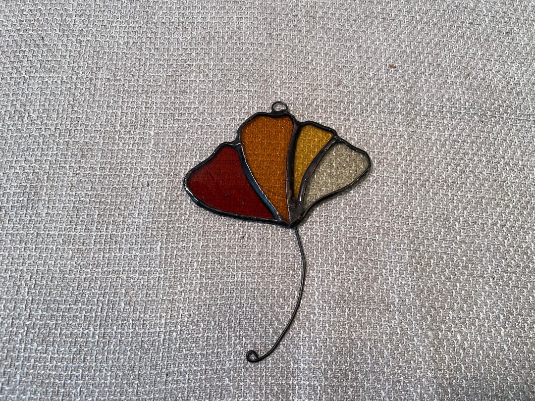Ginkgo Leaf Stained Glass Ginkgo Suncatcher Gold Glass Leaf Etsy