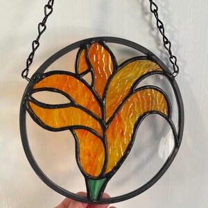 Stained glass lily suncatcher, Floral glass art, suncatcher gift, tiger lily