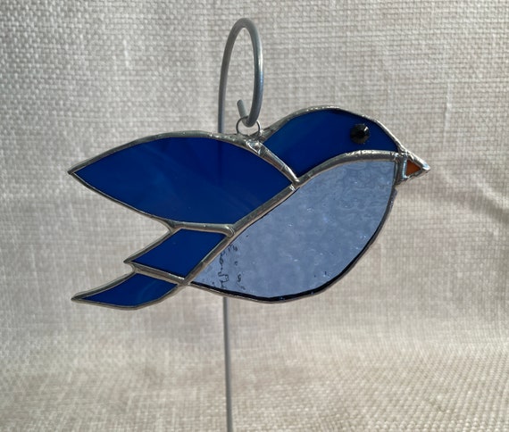 Stained glass bird, bird suncatcher, blue stained glass, nature lover gift, bird lover gift, blue stained glass art, bluebird suncatcher art