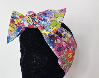 Smiley flowers grunge 90s retro cotton Dolly bow squared ends
