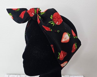 Black strawberry fruit head scarf hair wrap pin up style hair accessory headscarf