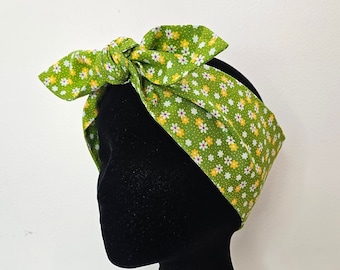 Green Floral Headwrap and Scarf Set - Women Accessories Boho Triangle Head Scarf Floral Olive Green, Kerchief  main image 3