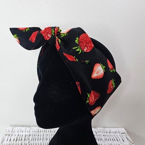 Black strawberry fruit head scarf hair wrap pin up style hair accessory headscarf